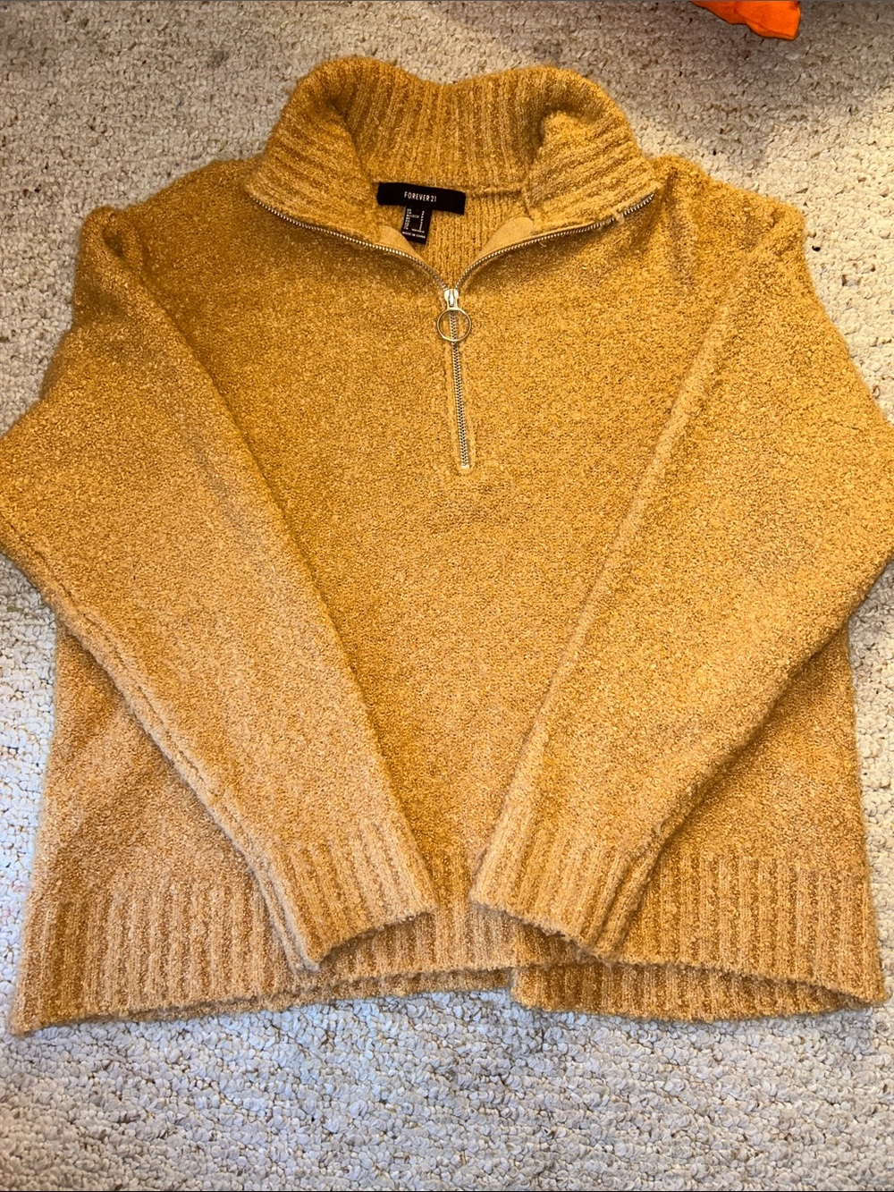 Forever 21 Light Brown Half-Zip Textured Turtleneck Sweater